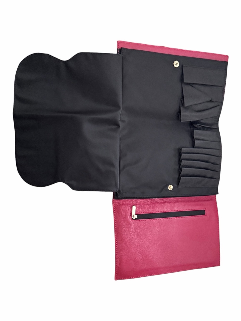 Kusshi Red Leather Makeup Clutch Cover with Brush Organizer Attachment - Picture 7 of 8